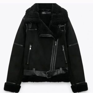 Zara Black Faux Suede Aviator Jacket